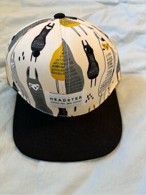 Headster Kids Printed Snapback Hat in Cream, Black & Mustard